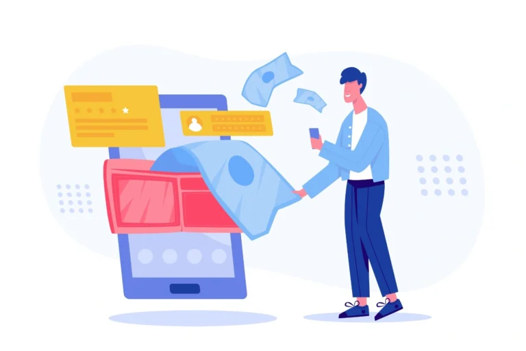 Illustration of money flying out of a digital wallet on a phone, representing common ppc mistakes and wasted advertising spend.