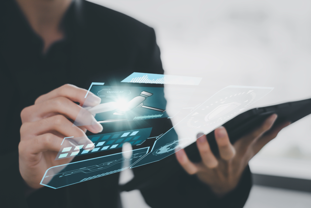 Person using tablet with digital interface illustrating Google Ads Smart Bidding and AI-driven bid optimization.